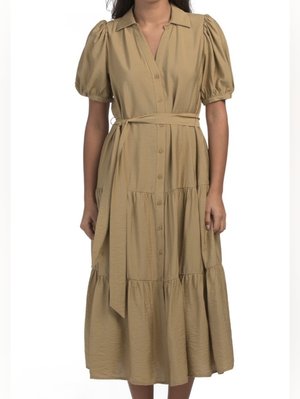 NWT - Johnnie-O Lorelai Tiered Puff Sleeve "Fennel" Tie Belt Shirtdress - Size S